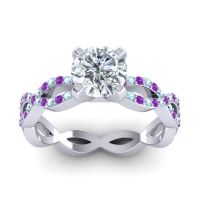 Diamond Ring In Palladium With Aquamarine And Amethyst Draksa Round Modern Ring