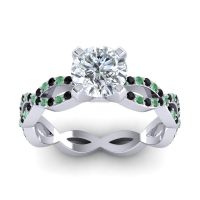 Diamond Ring In Palladium With Black Onyx And Emerald Draksa Round Modern Ring