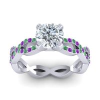 Diamond Ring In Palladium With Emerald And Amethyst Draksa Round Modern Ring