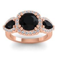 Black Onyx Ring In 14K Rose Gold With Lab Diamond Vasudeva Round Three-stone Ring
