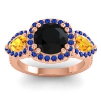 Black Onyx Ring In 14K Rose Gold With Citrine And Blue Sapphire Vasudeva Round Three-stone Ring