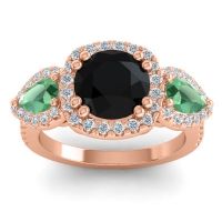 Black Onyx Ring In 14K Rose Gold With Emerald And Lab Diamond Vasudeva Round Three-stone Ring