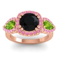 Black Onyx Ring In 18K Rose Gold With Peridot And Pink Tourmaline Vasudeva Round Three-stone Ring