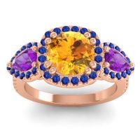 Citrine Ring In 14K Rose Gold With Amethyst And Blue Sapphire Vasudeva Round Three-stone Ring