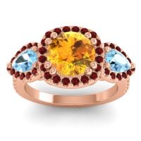 Citrine Ring In 14K Rose Gold With Aquamarine And Garnet Vasudeva Round Three-stone Ring