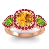Citrine Ring In 14K Rose Gold With Peridot And Ruby Vasudeva Round Three-stone Ring