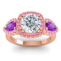 Diamond Ring In 14K Rose Gold With Amethyst And Pink Tourmaline Vasudeva Round Three-stone Ring