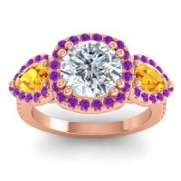 Diamond Ring In 18K Rose Gold With Citrine And Amethyst Vasudeva Round Three-stone Ring