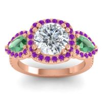 Diamond Ring In 18K Rose Gold With Emerald And Amethyst Vasudeva Round Three-stone Ring