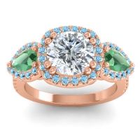 Diamond Ring In 18K Rose Gold With Emerald And Aquamarine Vasudeva Round Three-stone Ring