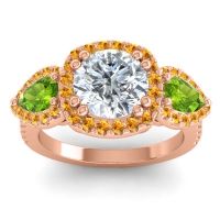 Diamond Ring In 18K Rose Gold With Peridot And Citrine Vasudeva Round Three-stone Ring