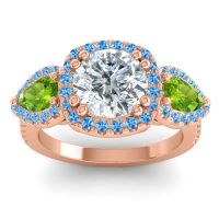 Diamond Ring In 18K Rose Gold With Peridot And Swiss Blue Topaz Vasudeva Round Three-stone Ring