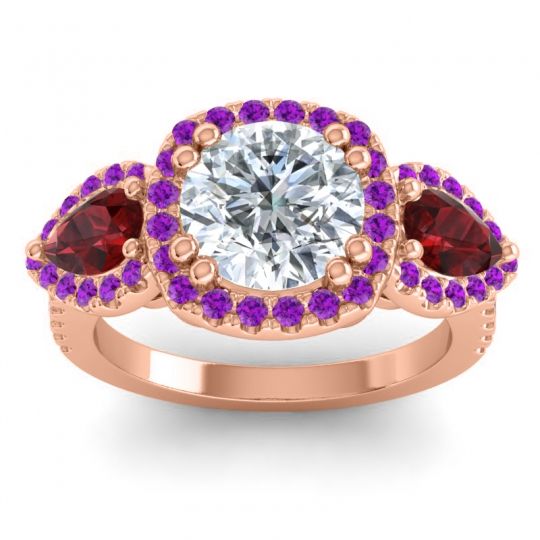 Three Stone Halo Vasudeva Ring