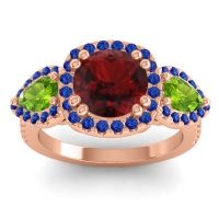 Garnet Ring In 14K Rose Gold With Peridot And Blue Sapphire Vasudeva Round Three-stone Ring