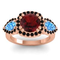 Garnet Ring In 18K Rose Gold With Swiss Blue Topaz And Black Onyx Vasudeva Round Three-stone Ring
