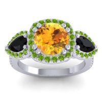Citrine Ring In 14k White Gold With Black Onyx And Peridot Vasudeva Round Three-stone Ring