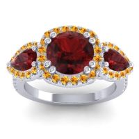 Garnet Ring In 18k White Gold With Citrine Vasudeva Round Three-stone Ring