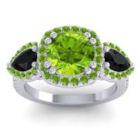 Peridot Ring In 14k White Gold With Black Onyx Vasudeva Round Three-stone Ring
