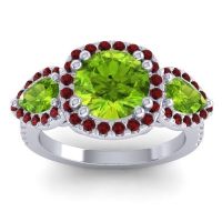 Peridot Ring In 14k White Gold With Garnet Vasudeva Round Three-stone Ring