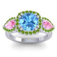 Swiss Blue Topaz Ring In 14k White Gold With Pink Tourmaline And Peridot Vasudeva Round Three-stone Ring