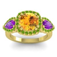 Citrine Ring In 18k Yellow Gold With Amethyst And Peridot Vasudeva Round Three-stone Ring