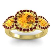 Citrine Ring In 18k Yellow Gold With Garnet Vasudeva Round Three-stone Ring