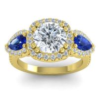 Diamond Ring In 14k Yellow Gold With Blue Sapphire And Lab Diamond Vasudeva Round Three-stone Ring