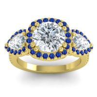 Diamond Ring In 14k Yellow Gold With Blue Sapphire Vasudeva Round Three-stone Ring