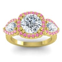 Diamond Ring In 18k Yellow Gold With Pink Tourmaline Vasudeva Round Three-stone Ring