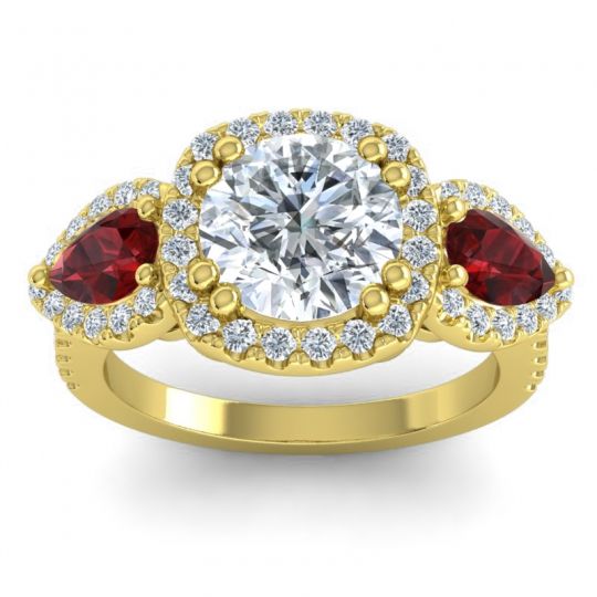 Three Stone Halo Vasudeva Ring