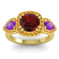 Garnet Ring In 14k Yellow Gold With Amethyst And Citrine Vasudeva Round Three-stone Ring