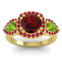 Garnet Ring In 14k Yellow Gold With Peridot And Ruby Vasudeva Round Three-stone Ring