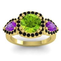 Peridot Ring In 14k Yellow Gold With Amethyst And Black Onyx Vasudeva Round Three-stone Ring