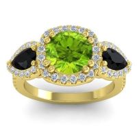 Peridot Ring In 14k Yellow Gold With Black Onyx And Lab Diamond Vasudeva Round Three-stone Ring