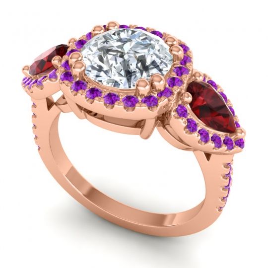 Three Stone Halo Vasudeva Ring
