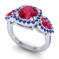 Three Stone Halo Vasudeva Ring