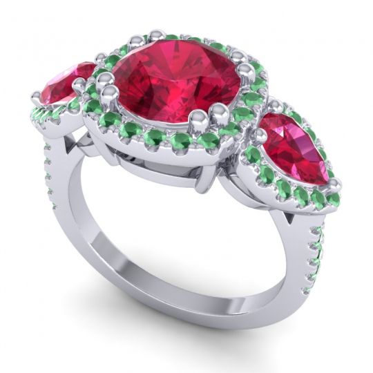 Three Stone Halo Vasudeva Ring