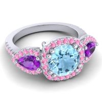 Three Stone Halo Vasudeva Ring