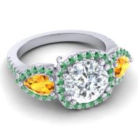 Three Stone Halo Vasudeva Ring