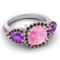 Three Stone Halo Vasudeva Ring