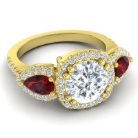 Three Stone Halo Vasudeva Ring