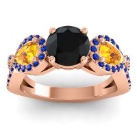 Black Onyx Ring In 14K Rose Gold With Citrine And Blue Sapphire Varsa Round Three-stone Ring