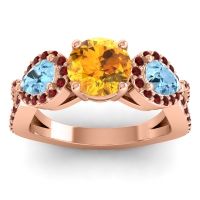 Citrine Ring In 14K Rose Gold With Aquamarine And Garnet Varsa Round Three-stone Ring