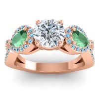 Diamond Ring In 18K Rose Gold With Emerald And Aquamarine Varsa Round Three-stone Ring