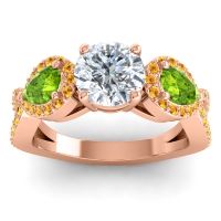 Diamond Ring In 18K Rose Gold With Peridot And Citrine Varsa Round Three-stone Ring