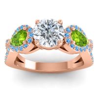 Diamond Ring In 18K Rose Gold With Peridot And Swiss Blue Topaz Varsa Round Three-stone Ring