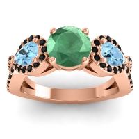 Lab Emerald Ring In 18K Rose Gold With Aquamarine And Black Onyx Varsa Round Three-stone Ring