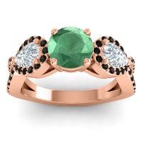 Lab Emerald Ring In 18K Rose Gold With Lab Diamond And Black Onyx Varsa Round Three-stone Ring
