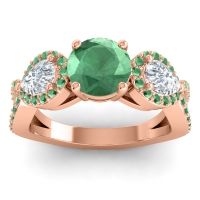 Lab Emerald Ring In 18K Rose Gold With Lab Diamond And Emerald Varsa Round Three-stone Ring