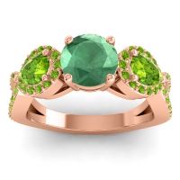 Lab Emerald Ring In 14K Rose Gold With Peridot Varsa Round Three-stone Ring